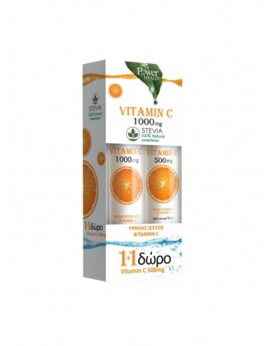 POWER HEALTH VITAMIN C 1000mg με STEVIA 20+4 eff. tabs + ΔΩΡΟ VITAMIN C 500mg 20eff tabs